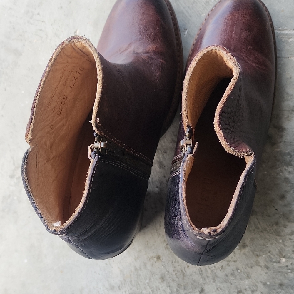 Bed Stu Yell Two-Tones Black-Brown Leather Ankle Boots - Picture 5 of 13